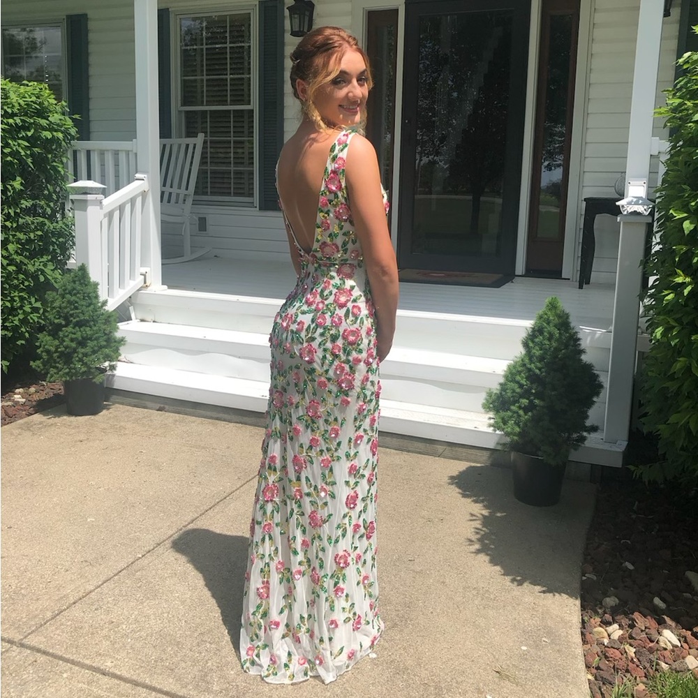 Size 0 Floral Sequin Jasz Couture Gown